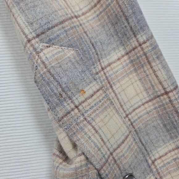 Pendleton 100% Virgin Wool Brown Plaid Long Sleeve Pearl Snap Flannel Size Large - Picture 7 of 8